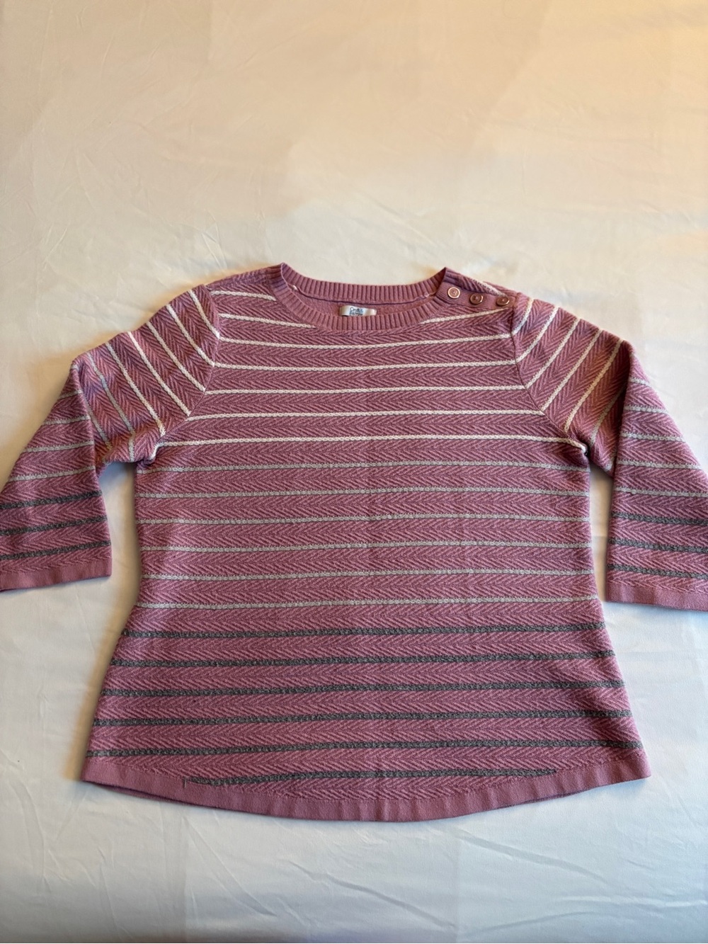 Croft & Barrow Pink Striped Quarter Length Sleeve Sweater